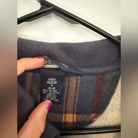 VTG Lands End Quarter Zip Pullover Sweatshirt Jacket Plaid Flannel Multi Color M - Picture 7 of 11